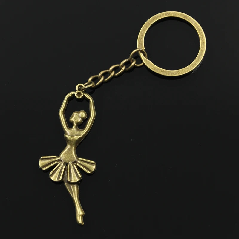 Fashion 30Mm Key Ring Metal Key Chain Keychain Jewelry Antique Bronze Silver Color Ballet Dancer Ballerina 61X24Mm Pendant