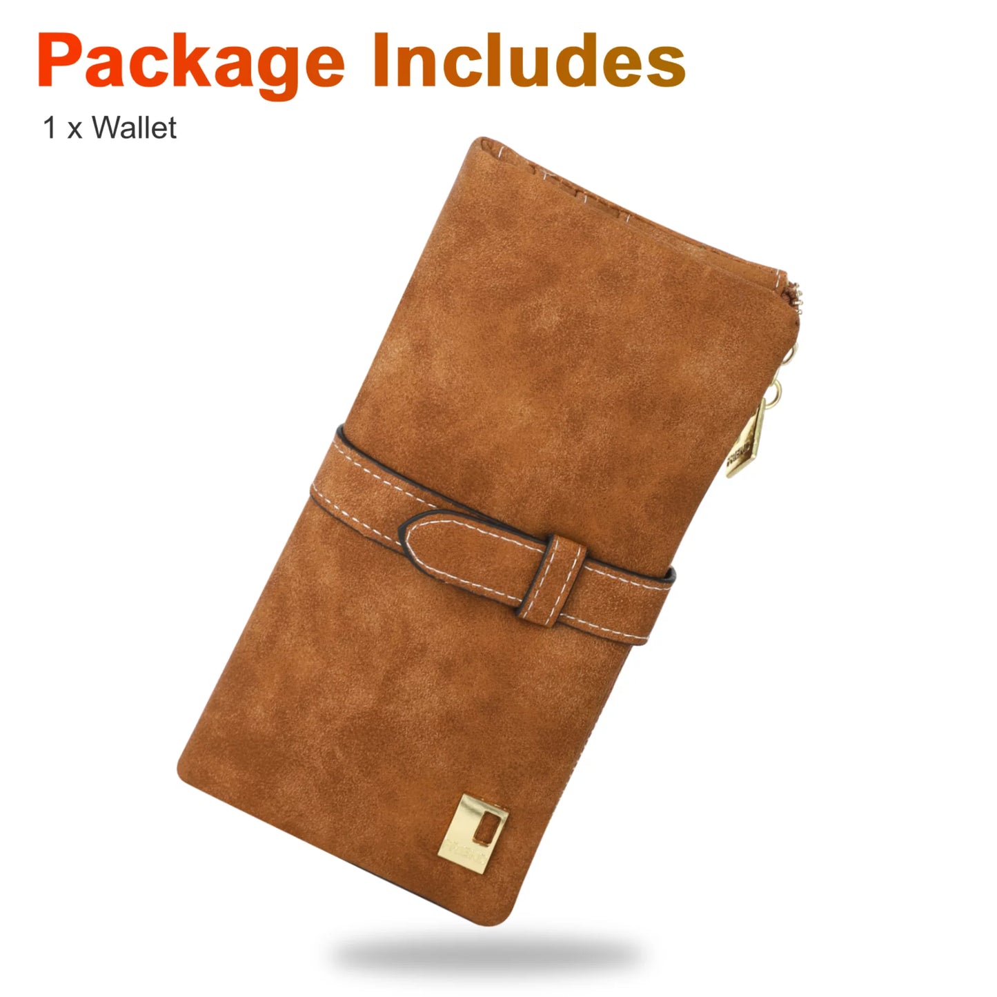 Vegan Leather Wallet, Long Wallet with Multi-Cards for Women, Slim Bifold Purse, Card Holder with Snap, Brown