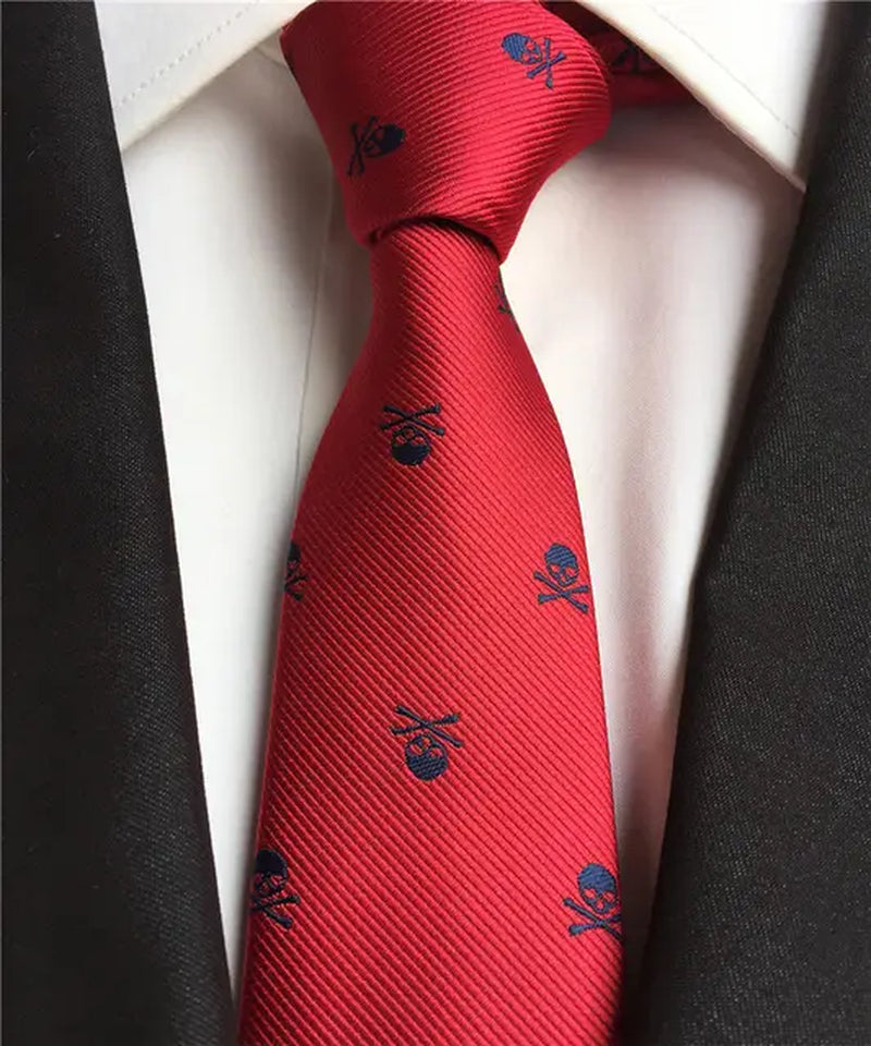 Men'S Ties Black with Silver Skull Pattern Fashion Necktie