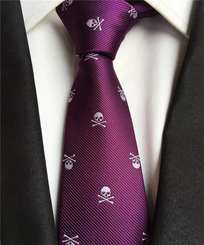 Men'S Ties Black with Silver Skull Pattern Fashion Necktie