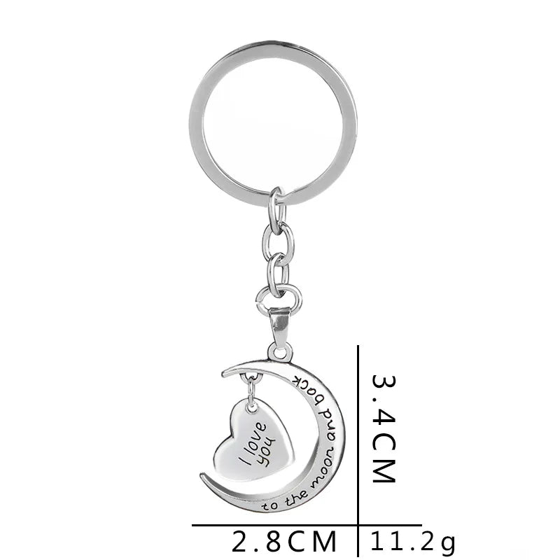 1Pc I Love You to the Moon and Back Keychain Key Ring Jewelry Moon and Heart Key Chains Gifts for Women