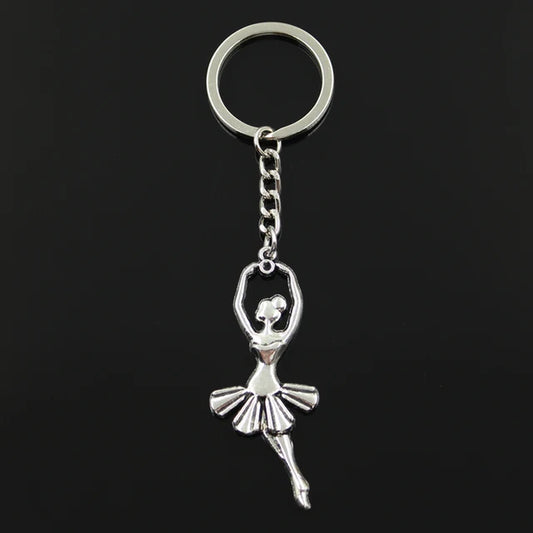 Fashion 30Mm Key Ring Metal Key Chain Keychain Jewelry Antique Bronze Silver Color Ballet Dancer Ballerina 61X24Mm Pendant