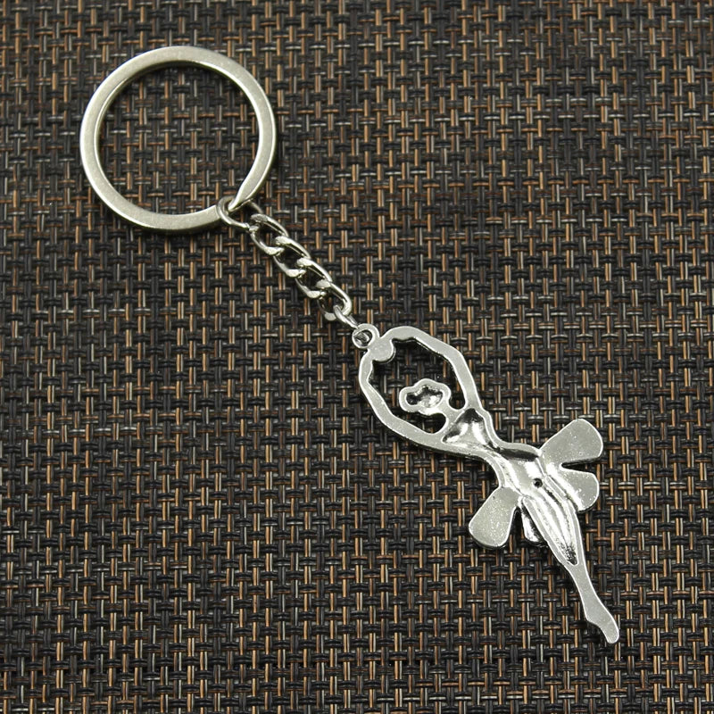 Fashion 30Mm Key Ring Metal Key Chain Keychain Jewelry Antique Bronze Silver Color Ballet Dancer Ballerina 61X24Mm Pendant