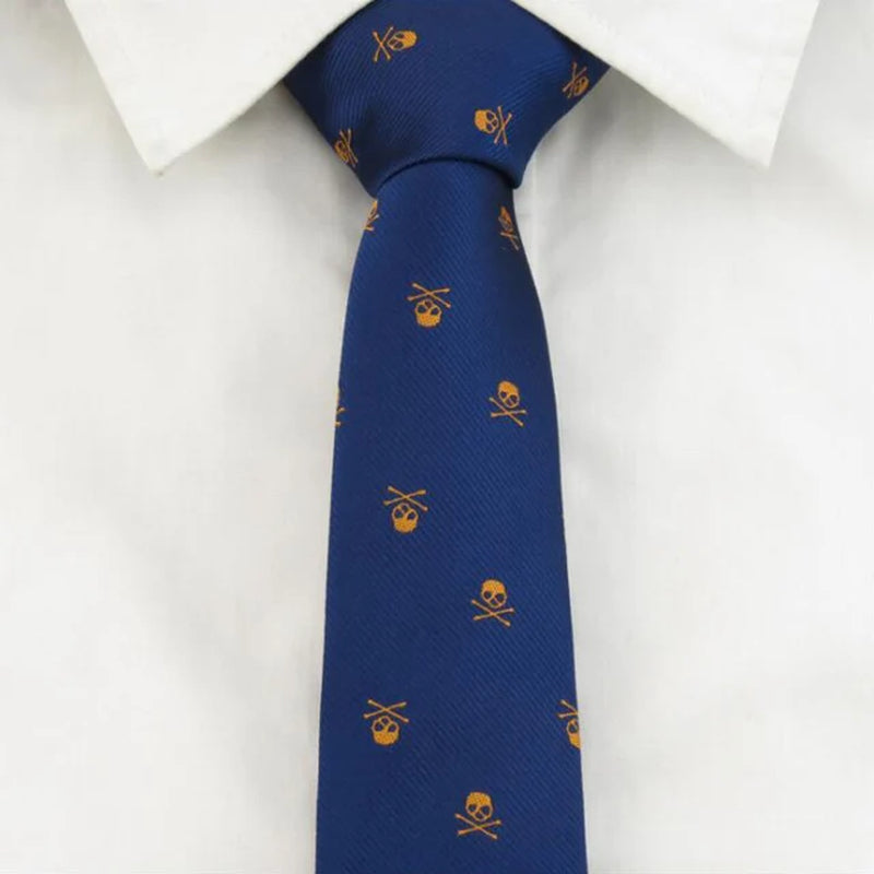 Men'S Ties Black with Silver Skull Pattern Fashion Necktie