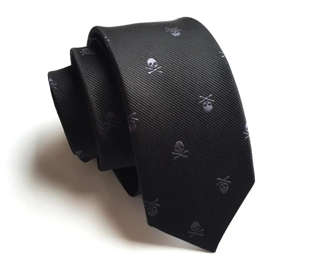 Men'S Ties Black with Silver Skull Pattern Fashion Necktie