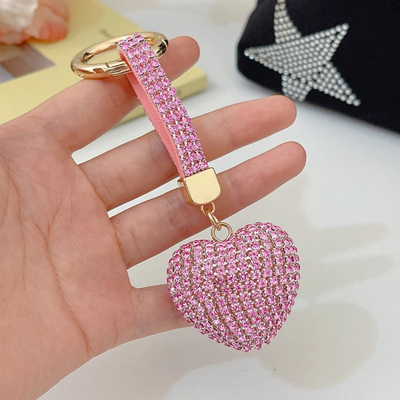 Light Luxury Multi-Color Love Heart Keychain Full Rhinestone Alloy Key Rings Women Handbag Pendant Creative Key Chains Gift