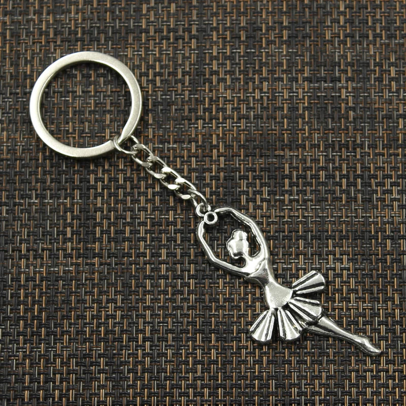 Fashion 30Mm Key Ring Metal Key Chain Keychain Jewelry Antique Bronze Silver Color Ballet Dancer Ballerina 61X24Mm Pendant
