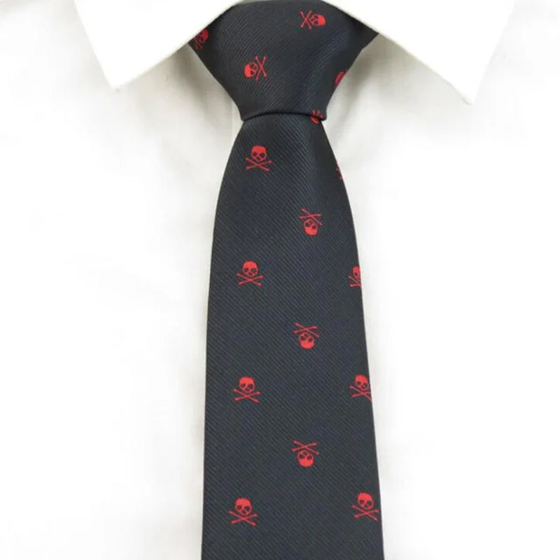 Men'S Ties Black with Silver Skull Pattern Fashion Necktie