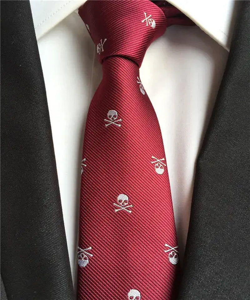Men'S Ties Black with Silver Skull Pattern Fashion Necktie