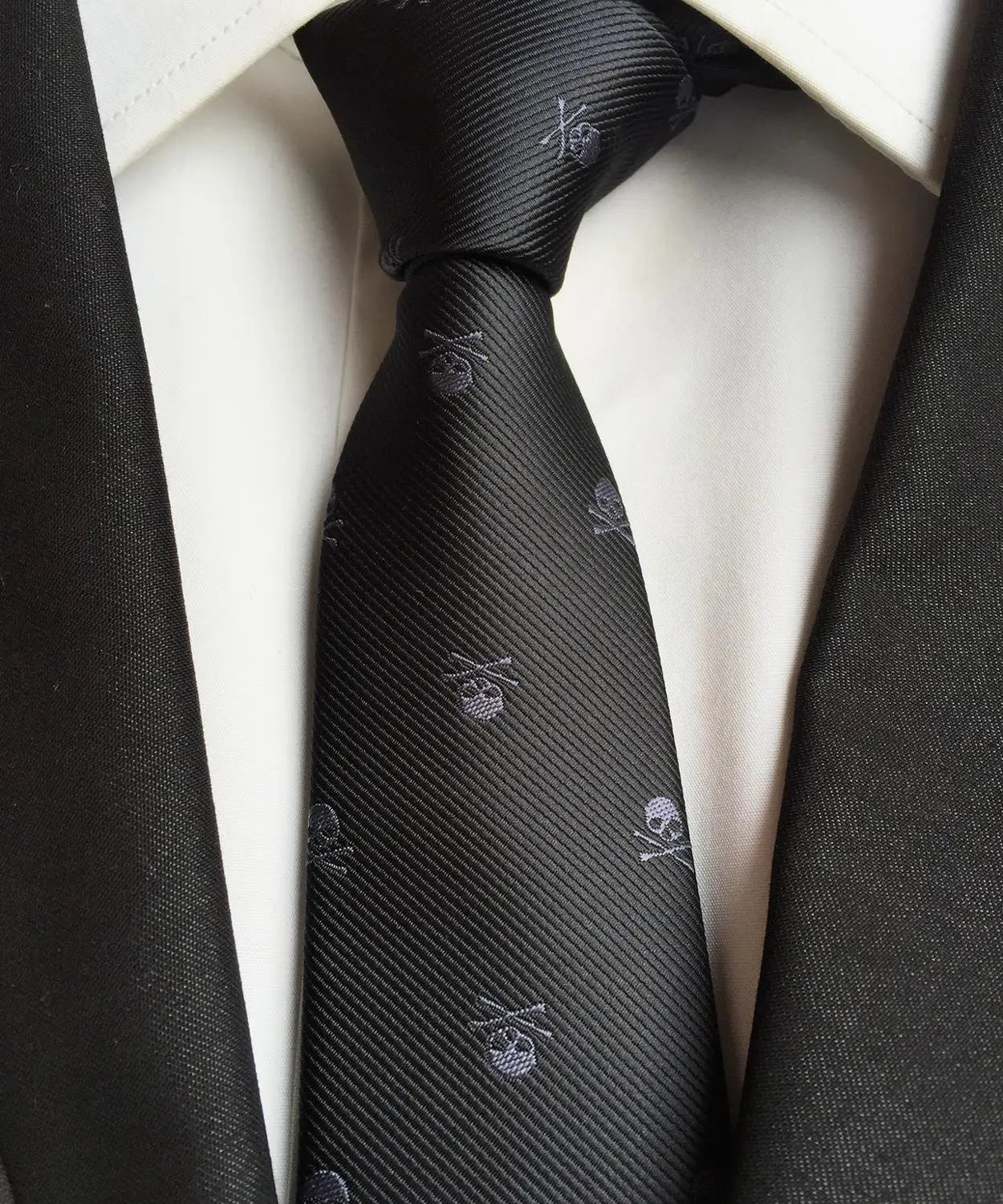 Men'S Ties Black with Silver Skull Pattern Fashion Necktie