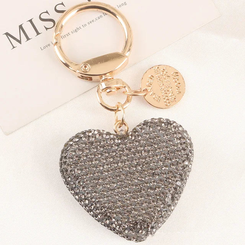 Light Luxury Multi-Color Love Heart Keychain Full Rhinestone Alloy Key Rings Women Handbag Pendant Creative Key Chains Gift