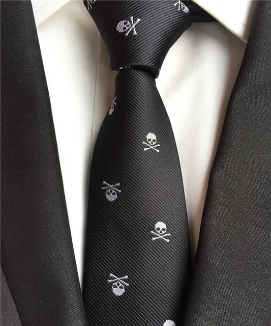 Men'S Ties Black with Silver Skull Pattern Fashion Necktie