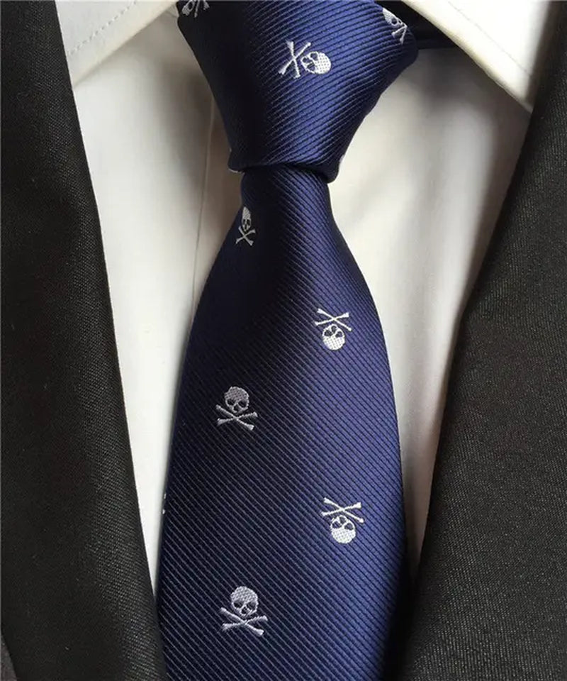 Men'S Ties Black with Silver Skull Pattern Fashion Necktie