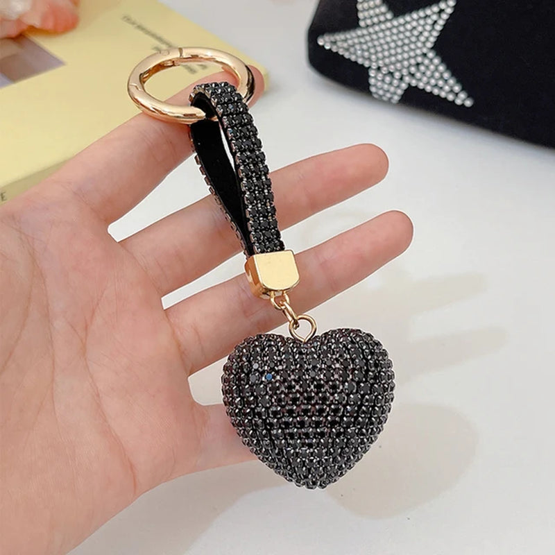 Light Luxury Multi-Color Love Heart Keychain Full Rhinestone Alloy Key Rings Women Handbag Pendant Creative Key Chains Gift