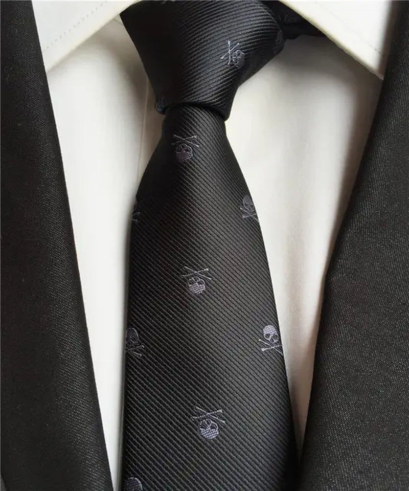 Men'S Ties Black with Silver Skull Pattern Fashion Necktie